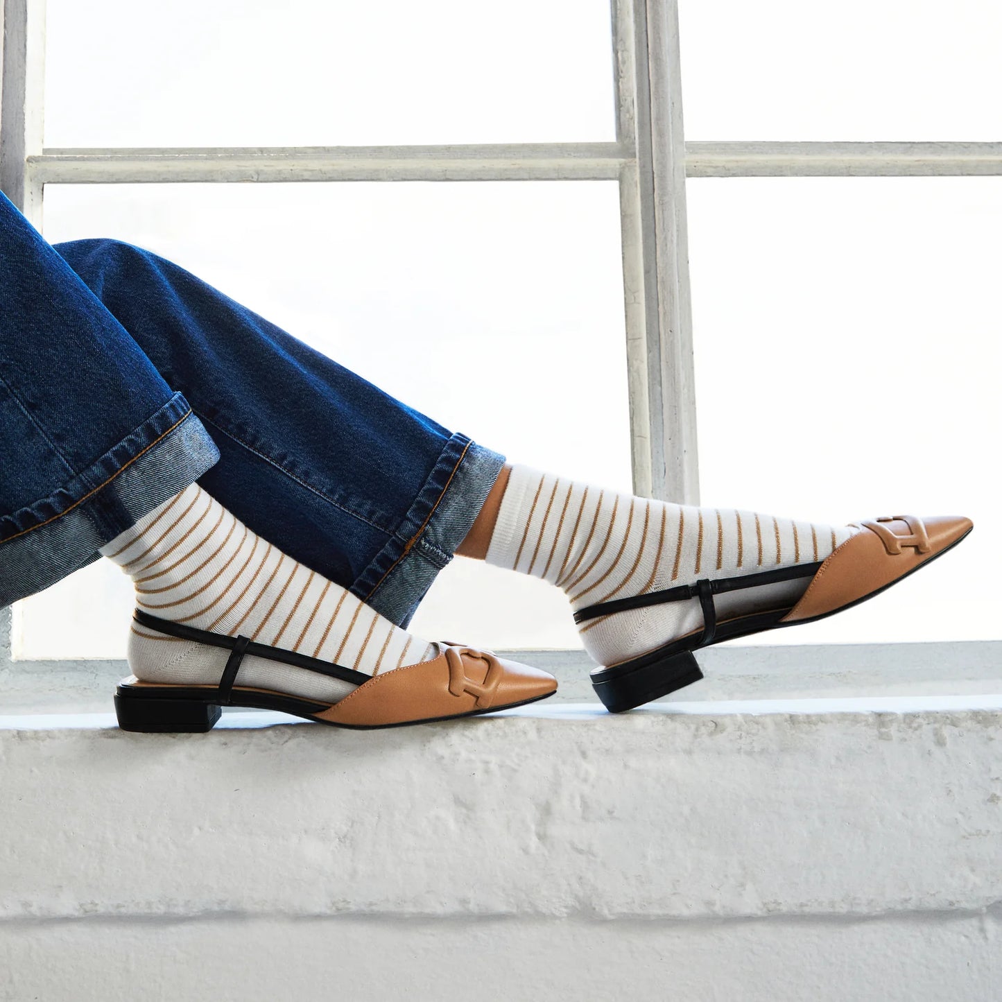 Les Marinières – Women's Socks in Ecru & Gold