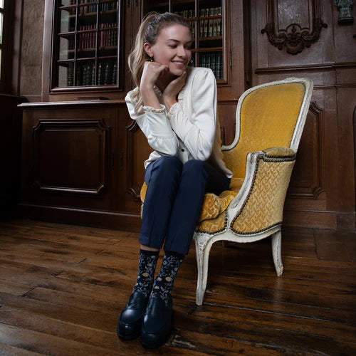 🦚 Les Paons – Women's Socks in Navy Cotton