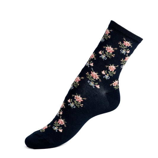 🌸 Les Fleurs – Women's Socks in Navy Cotton