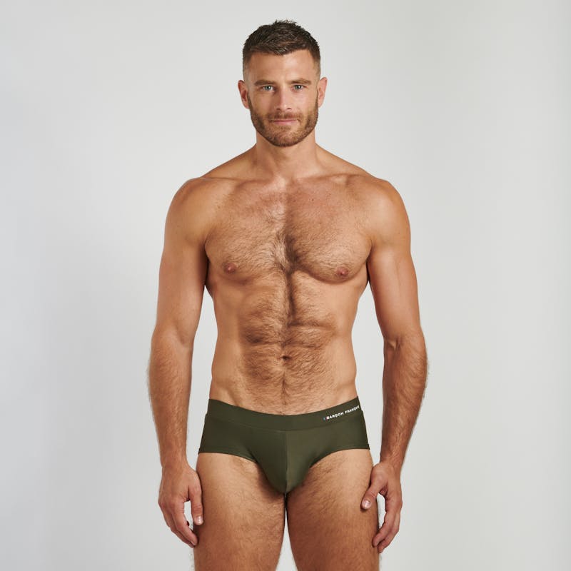 Khaki swim brief - embroidery