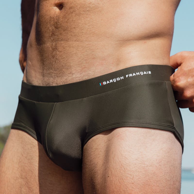 Khaki swim brief - embroidery