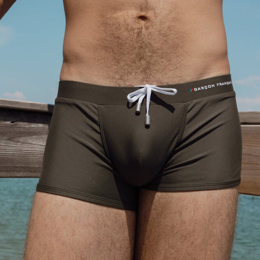 Khaki swim trunk - embroidery